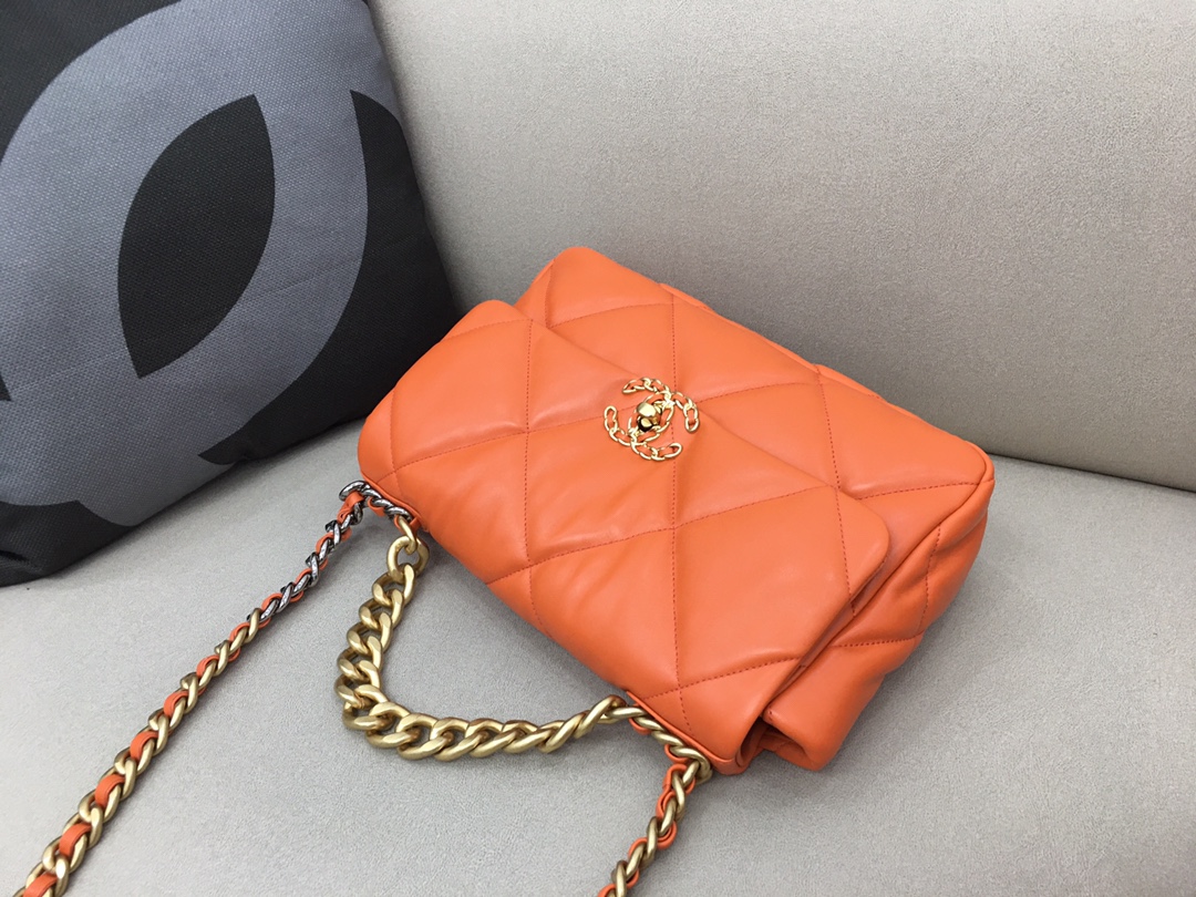 Lambskin 19 Large Handbag Flap Bag AS1161 Orange